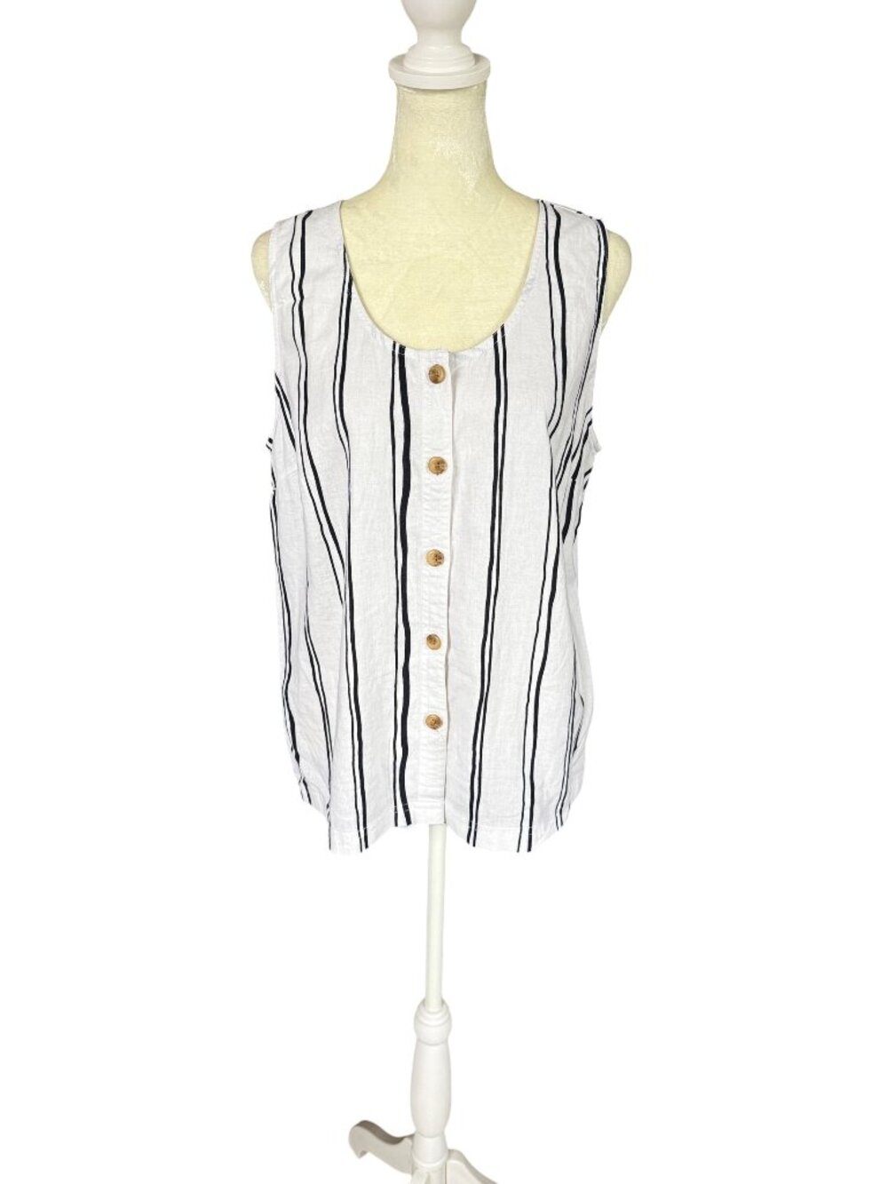 LOFT navy blue and white striped sleeveless scoop neck tank top women's size M